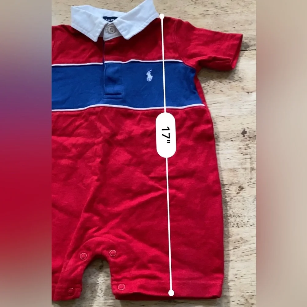 Vintage Polo Ralph Lauren Infant Sz‎ S (3-6 m) Red/Royal Blue Rugby Shortall